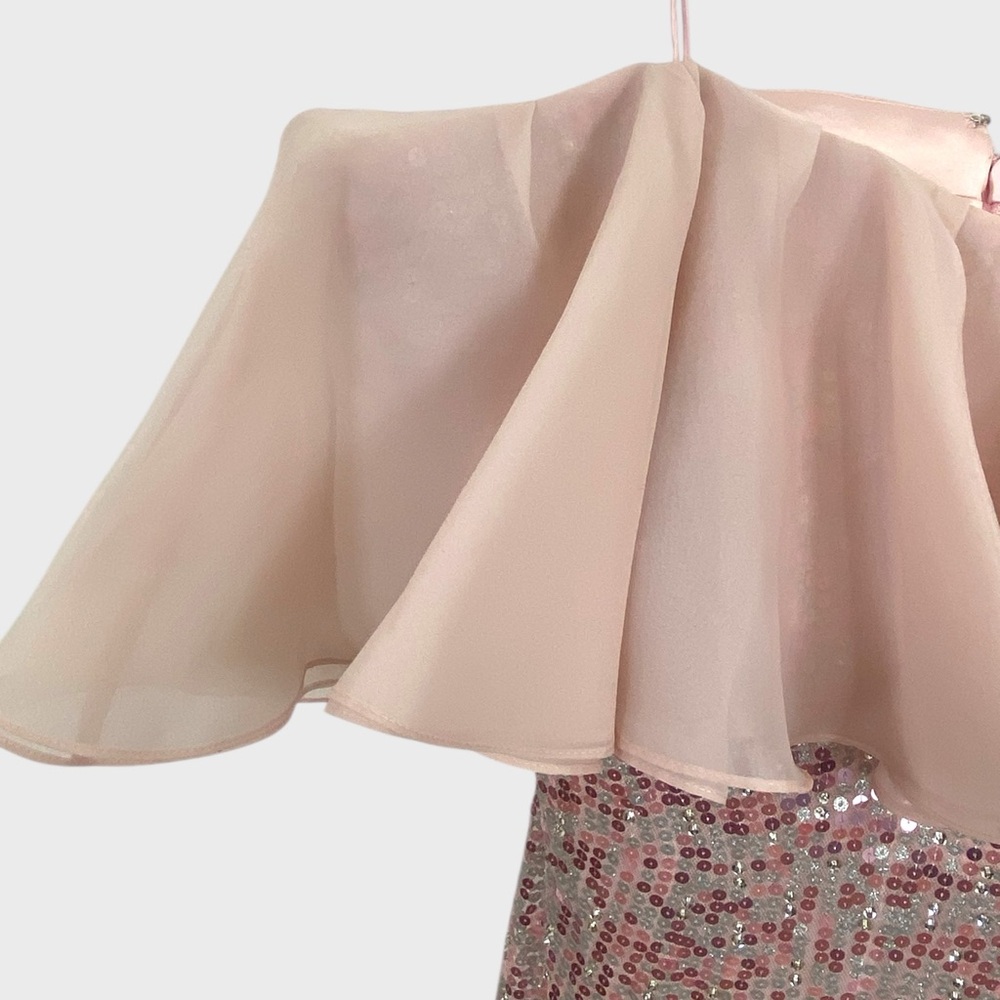 Jenny Packham NWT $6500 Pink Sequin Strapless Chiffon Gown Removable Cape - Picture 7 of 13